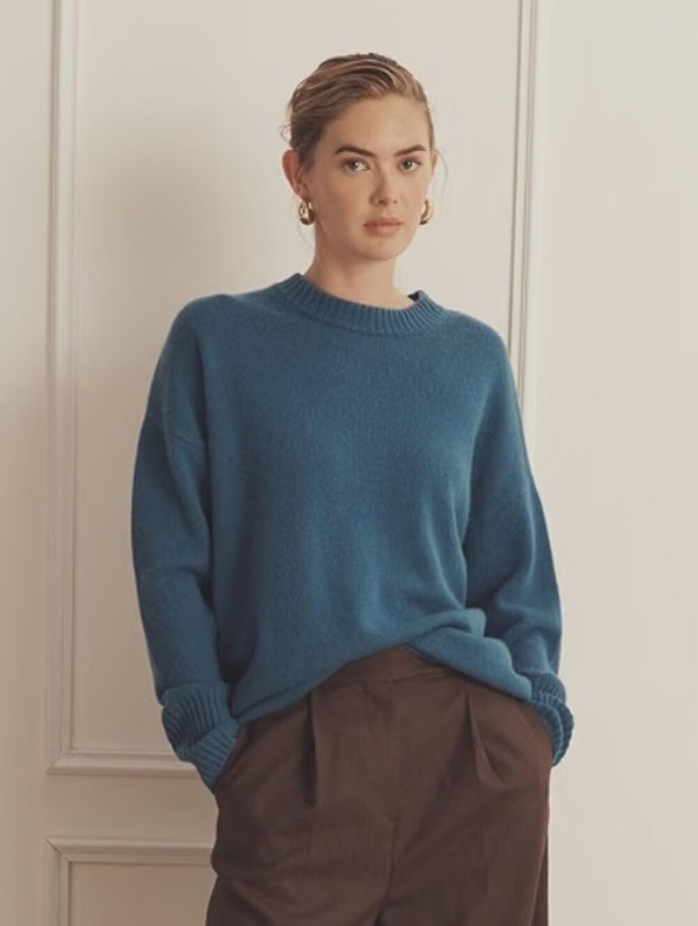 NAADAM Luxe cashmere oversized crewneck sweater in cadet blue size medium